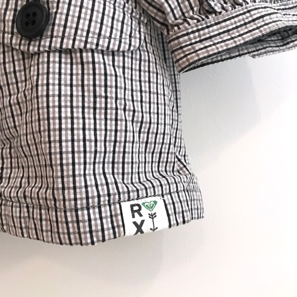 Roxy Black & White Plaid Button Front Hooded Light Spring Jacket - Picture 4 of 15